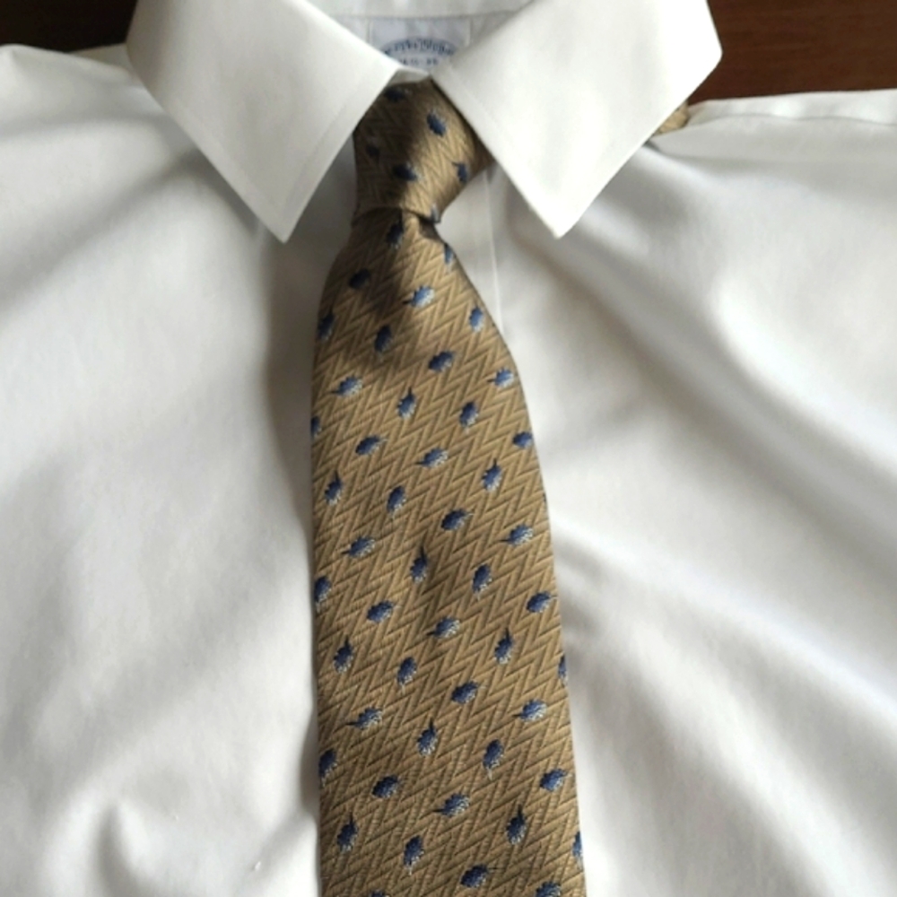 Hermes White and Brown Dress Shirt Classic Formal Style